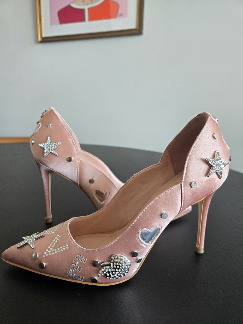 Guess Pink Satin Embellished Pointed-Toe Stiletto Heels
